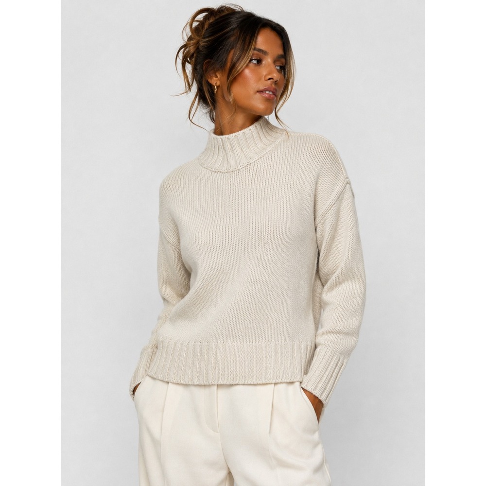 Vineyard Vines Cream Shimmer Wool Blend Mock Neck Shaker Knit Sweater XXS